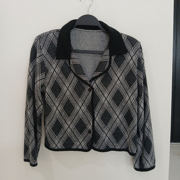 VINTAGE Black and Gray Plaid Blouse Size Small Cottage Core - Picture 1 of 5